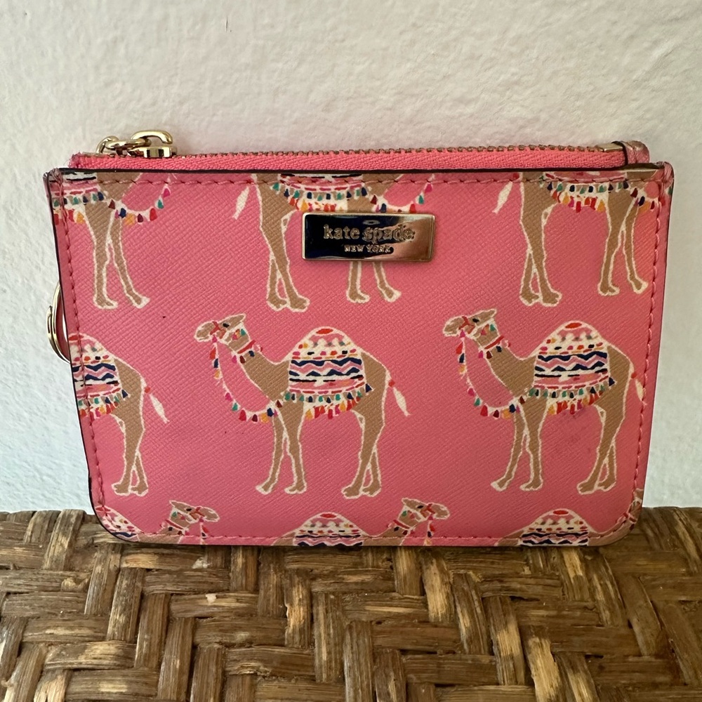 Kate Spade Camel Party Bitsy Wallet Coin Purse liberty street pink EUC